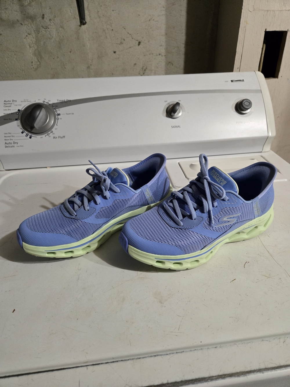 Sketchers Slip-in Light Blue Athletic Sneakers with Lime Green Sole